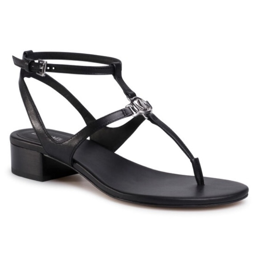 Micheal Kors black leather sandals with silver details